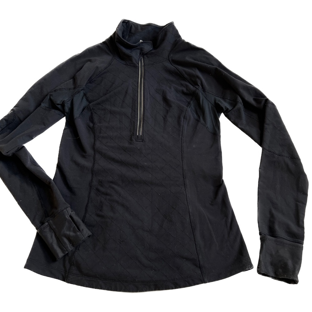 Lululemon Pullover Jacket Black 1/2 Zip Quilted Sweater Top Size 10 Reflective
